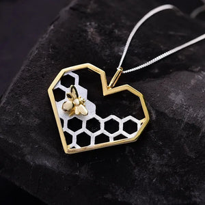 MIORA 925 Sterling Silver Honeycomb Heart Necklace