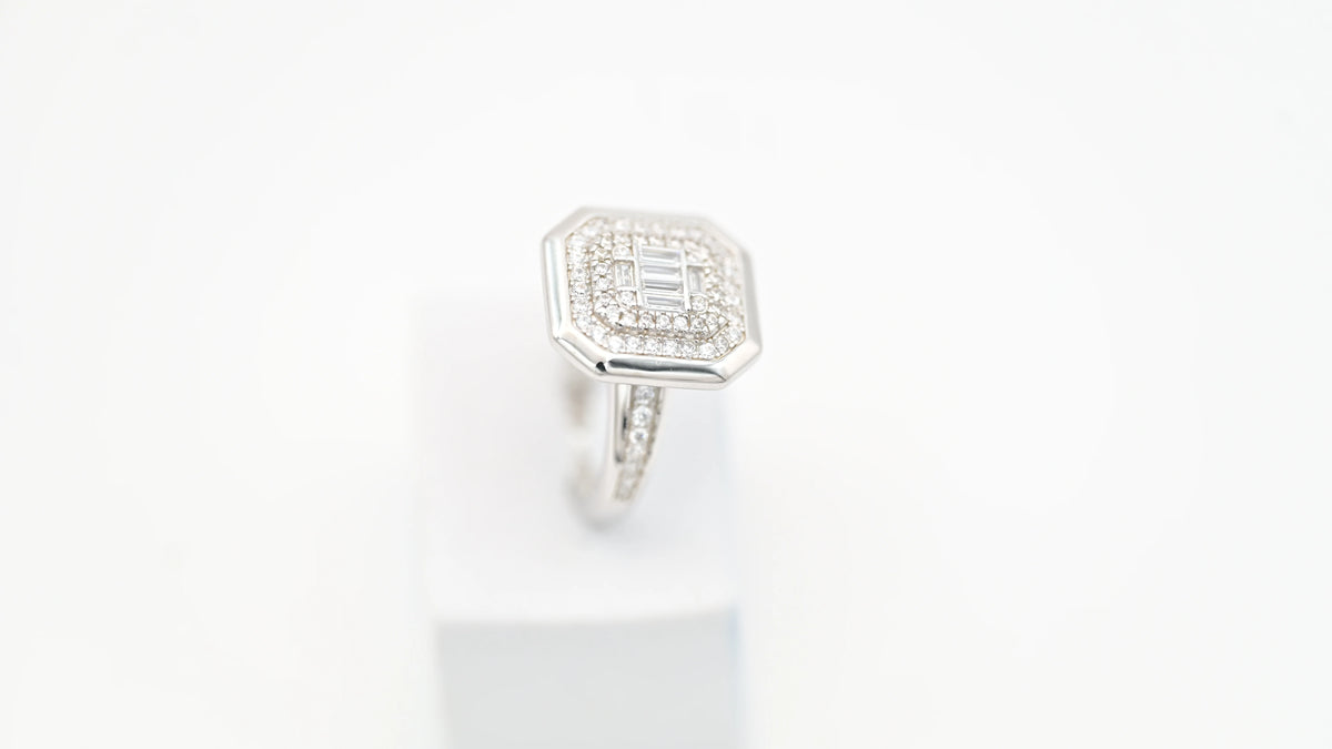 MIORA 925 Sterling Silver Octagon-Baguette Zirconia Ring - image 2