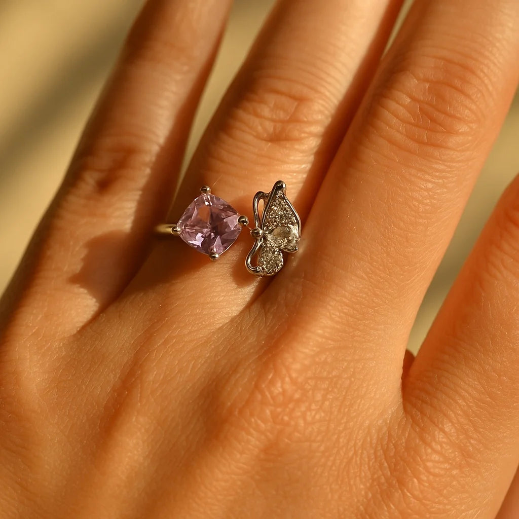 MIORA 925 Sterling Silver Pink-Butterfly Zirconia Ring - image 2
