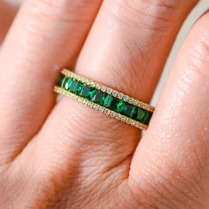 MIORA 925 Sterling Silver Princess-Cut-Emerald Zirconia Ring