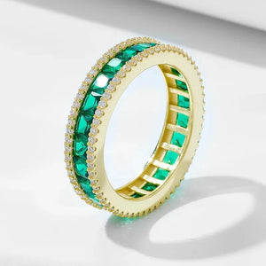 MIORA 925 Sterling Silver Princess-Cut-Emerald Zirconia Ring