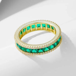 MIORA 925 Sterling Silver Princess-Cut-Emerald Zirconia Ring