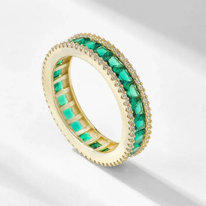 MIORA 925 Sterling Silver Princess-Cut-Emerald Zirconia Ring