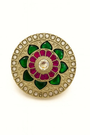 MIORA 925 Sterling Silver Ruby-Red Medallion Brooch - main image