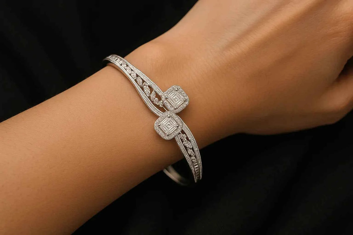 MIORA 925 Sterling Silver Square-Diamond Zirconia Bangle - image 2