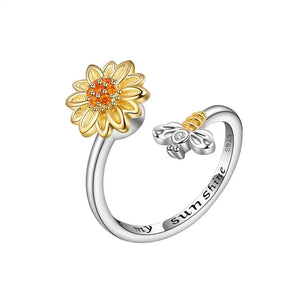 MIORA 925 Sterling Silver Sunflower Bee Ring