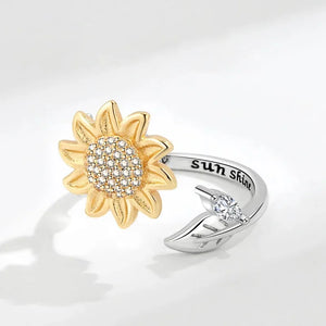 MIORA 925 Sterling Silver Sunflower Bee Ring