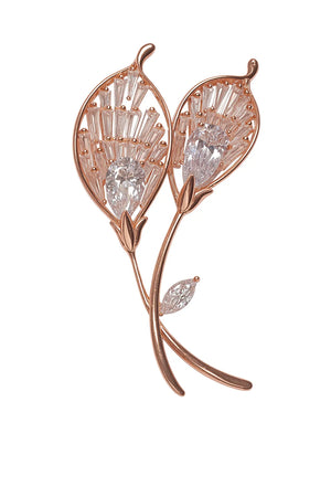 MIORA 925 Sterling Silver Twin-Blossom Zirconia Brooch
