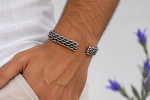 MIORA 925 Sterling Silver Woven Rope Cuff Bracelet