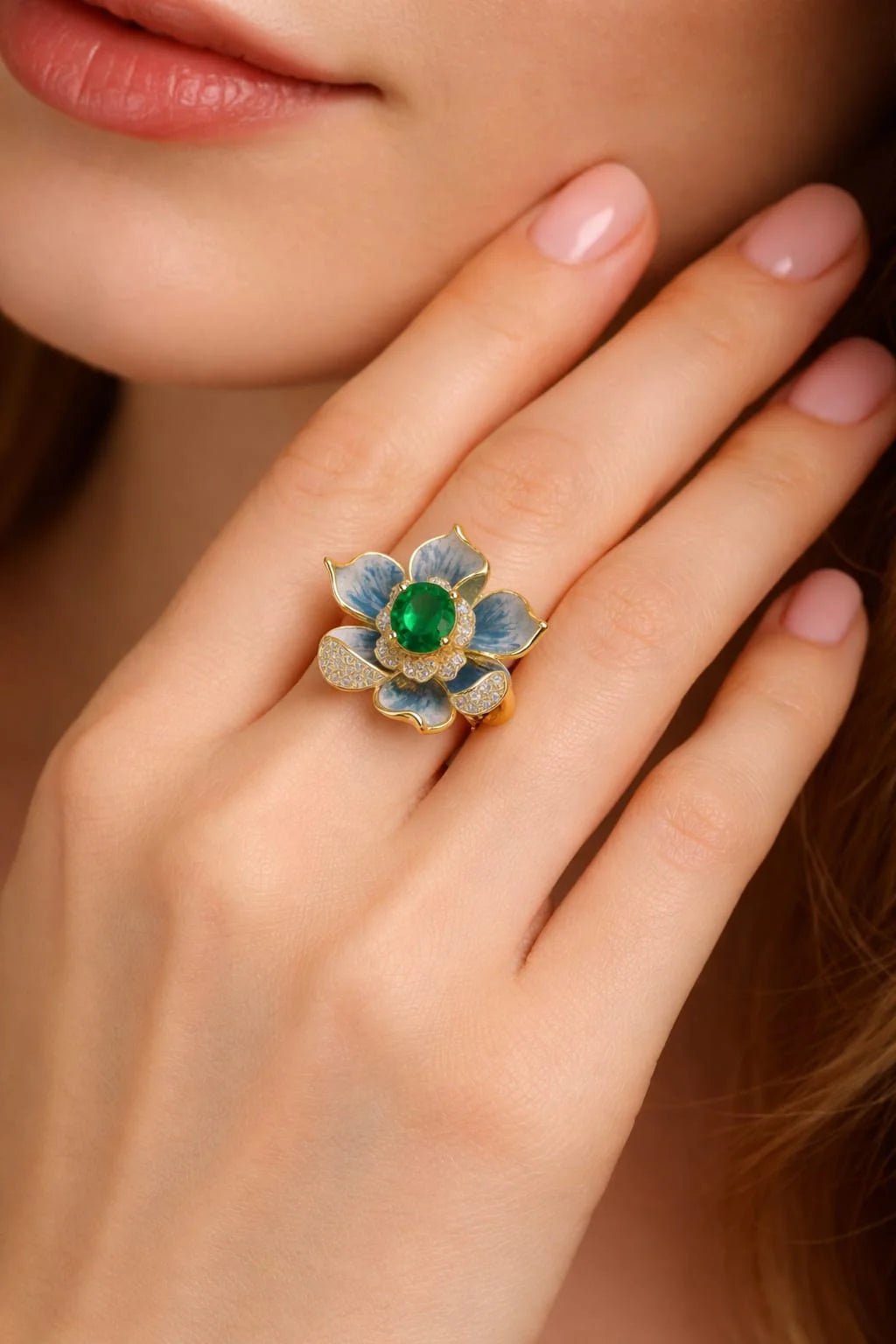 Blue Lotus Bloom Ring