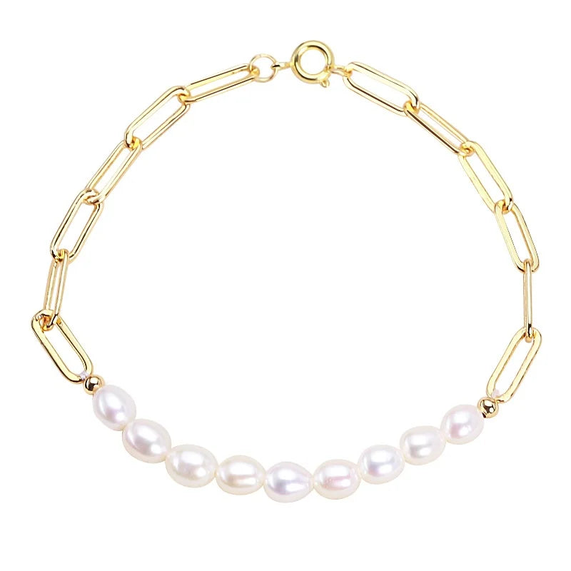 Freshwater Pearl & Paperclip Chain Bracelet