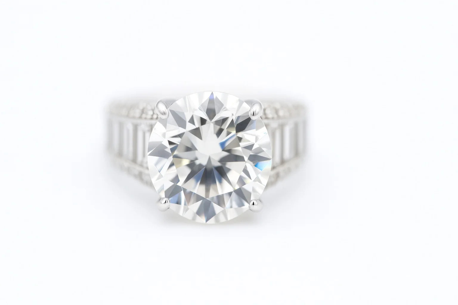Grand Solitaire Cocktail Ring | Round & Baguette Swiss Zirconia