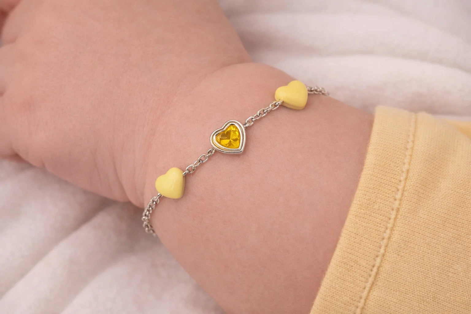 Heart Enamel Baby Bracelet | Yellow & Pink