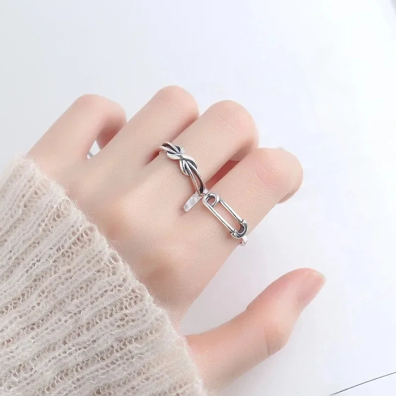 Minimalist Knot & U-Link Open Rings Set Design