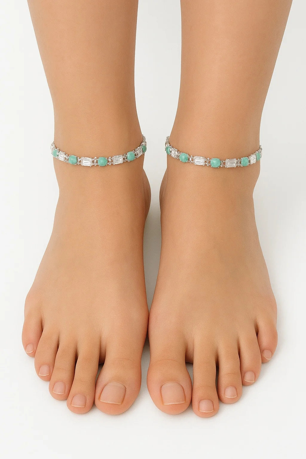 Mint Green and White Zircon Anklet