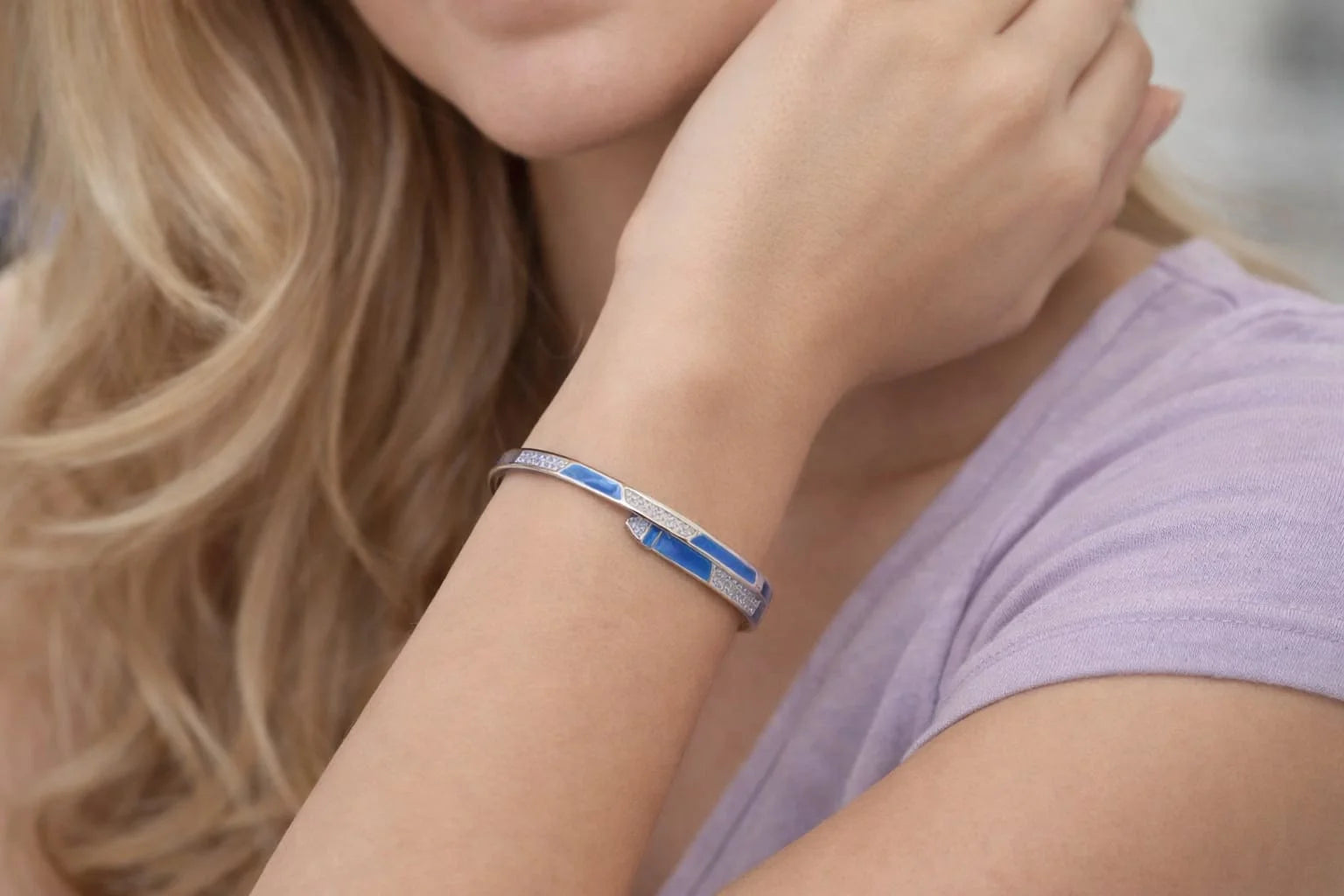 Blue Enamel Open Cuff Bracelet