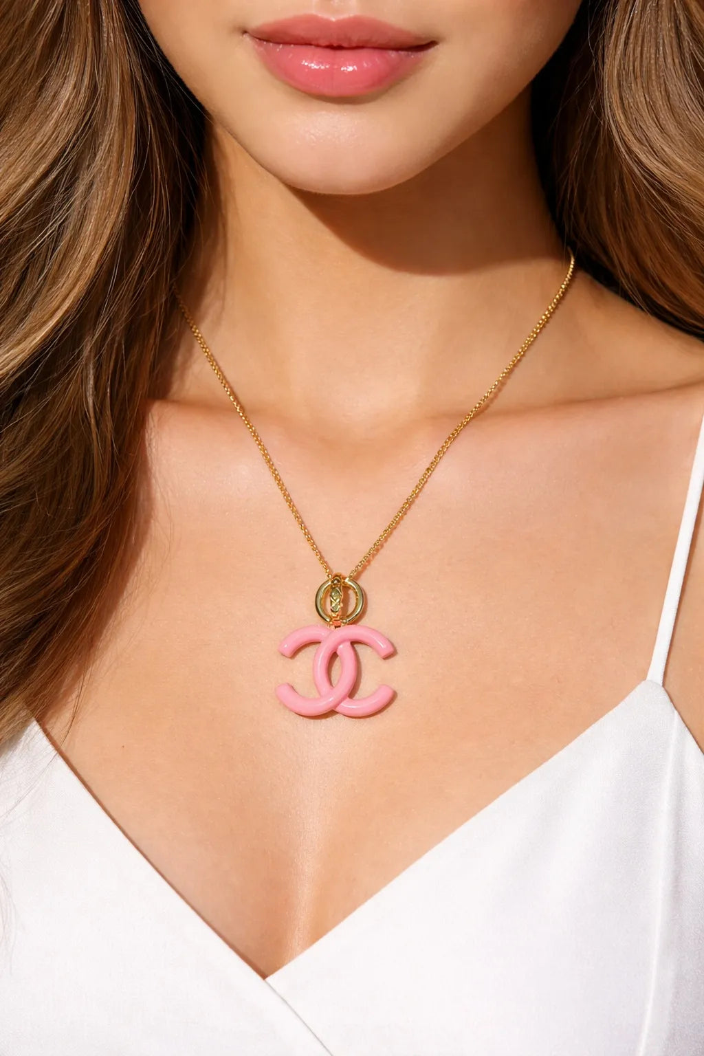 Pink Enamel Interlock Necklace