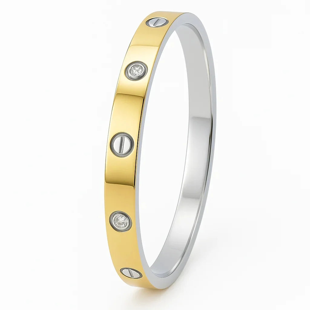Screw Bangle With CZ Accents
