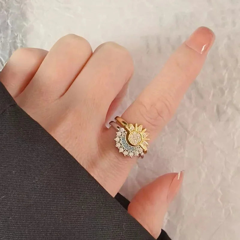 Sun & Moon Dual Zircon Ring Set