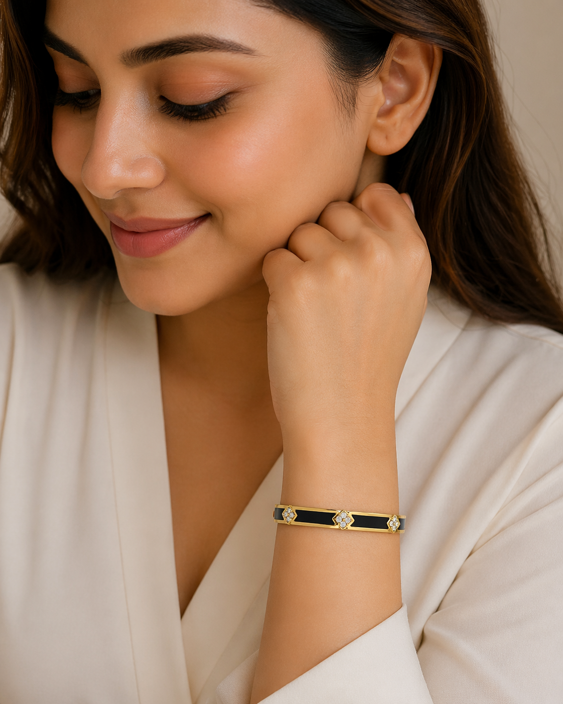 Gold Plated Noir Bloom Bangle - Miora