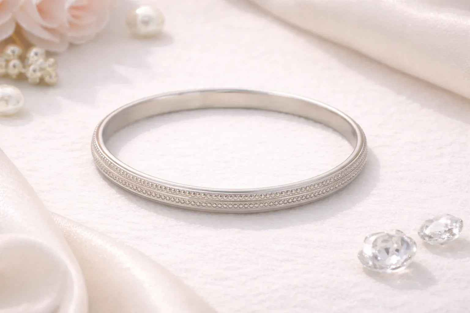 Sterling Silver 925 Elegant Textured Bangle Bracelet