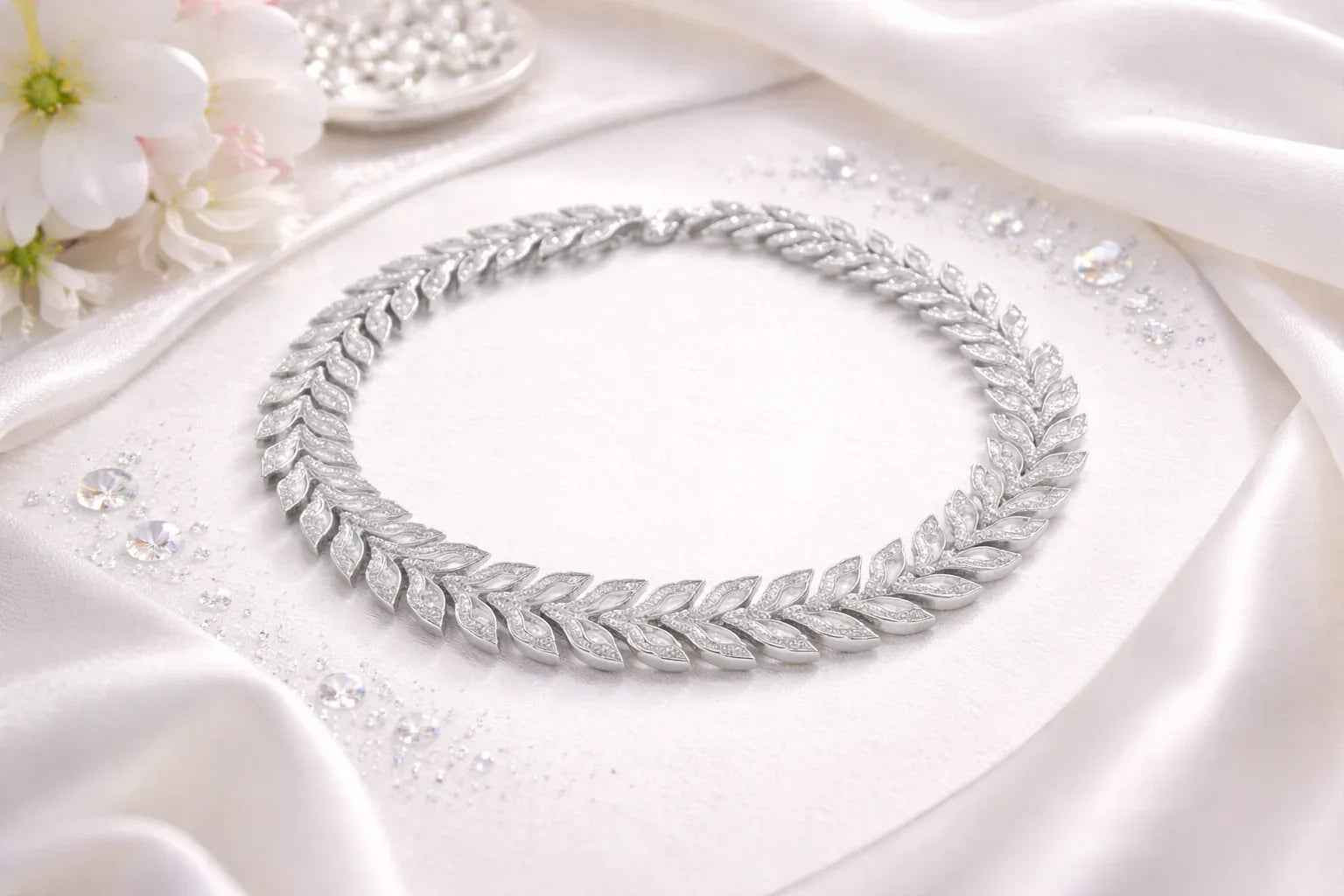 Leaf Pattern Tennis Bracelet