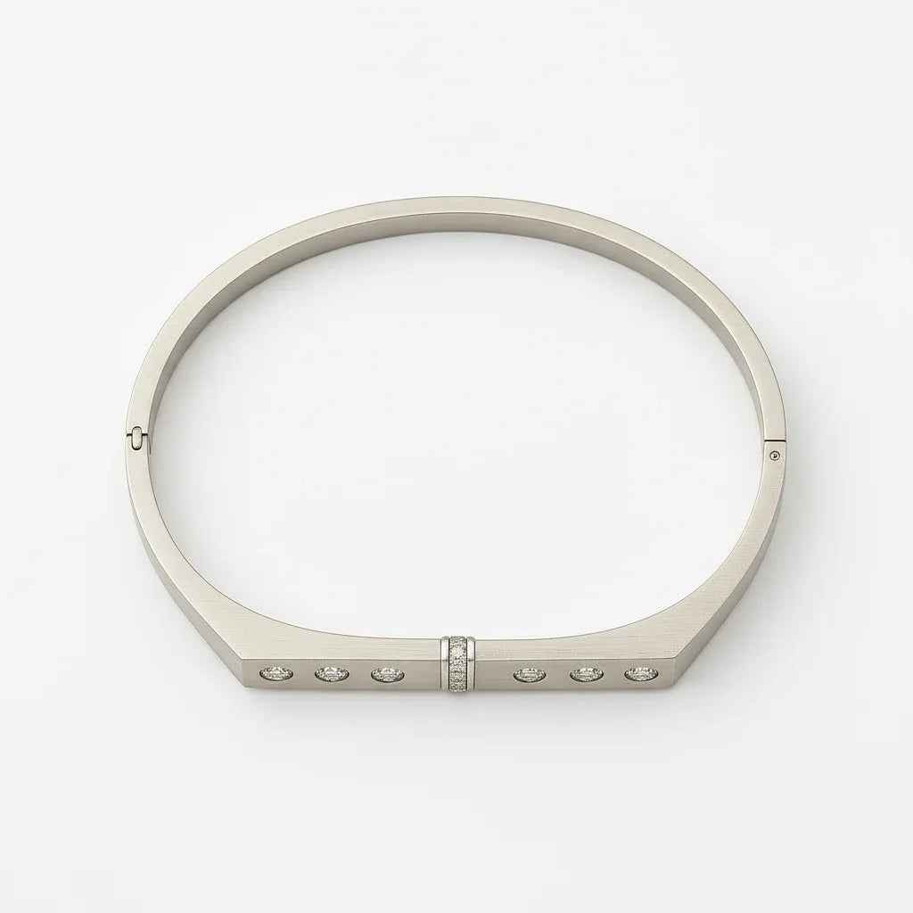 Diamond - Accented Geometric - Modern Hinged Designer Bracelet