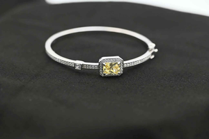 Bracelet With Yellow Princess- cut Stone and Crystal Accents