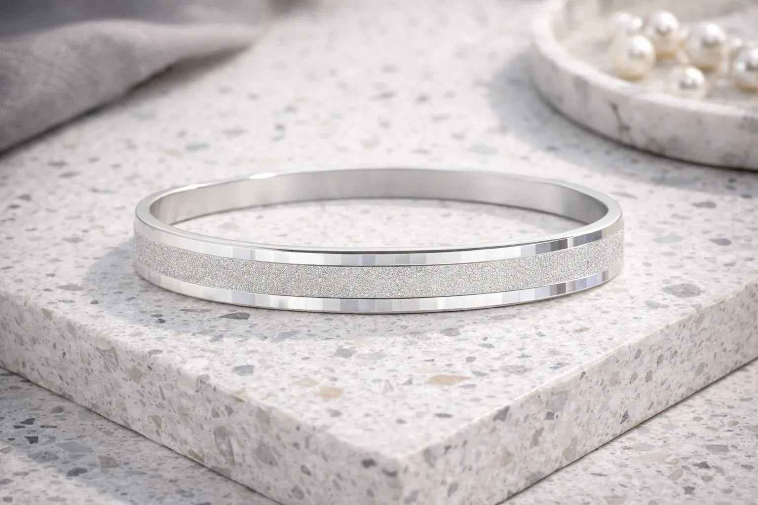 Frost-Texture Faceted Bangle for Men
