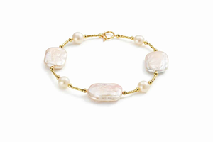 Baroque Pearl & Gold Plated Link Bracelet