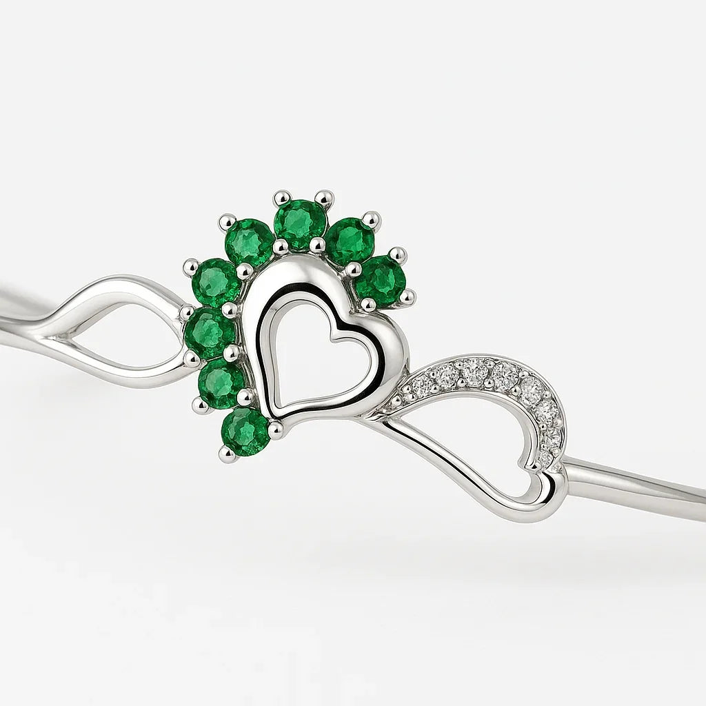 Heart Bracelet with Green Emerald & CZ Detailing