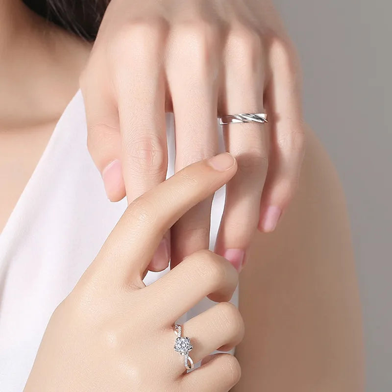 Floral Zircon Couple Ring Set