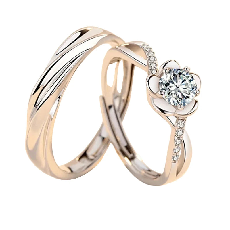Floral Zircon Couple Ring Set