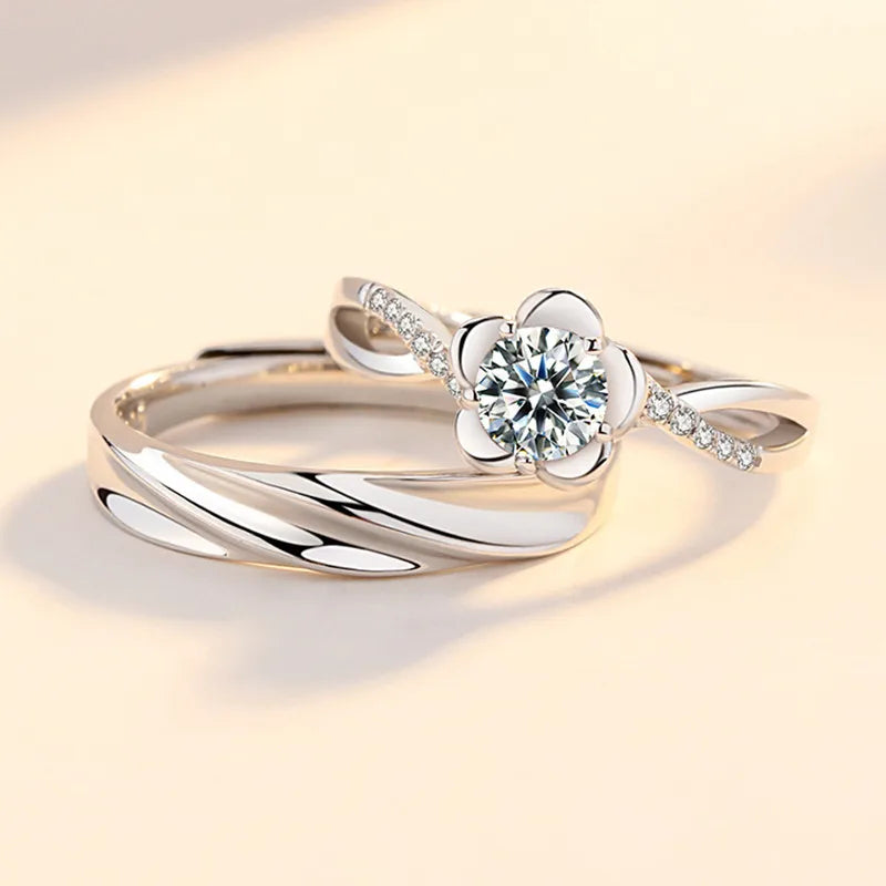 Floral Zircon Couple Ring Set
