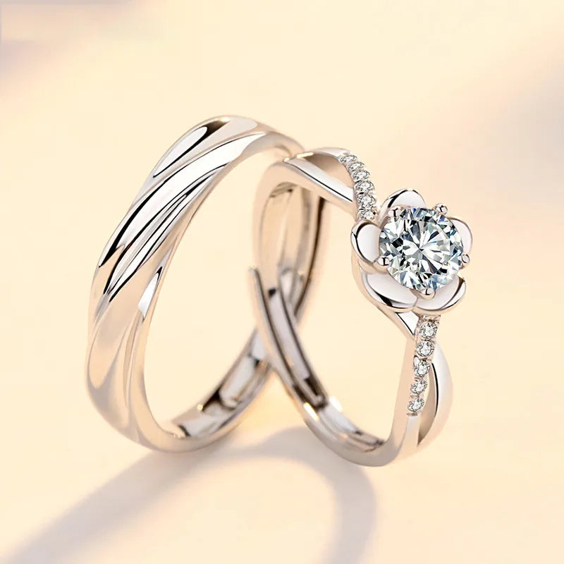 Floral Zircon Couple Ring Set