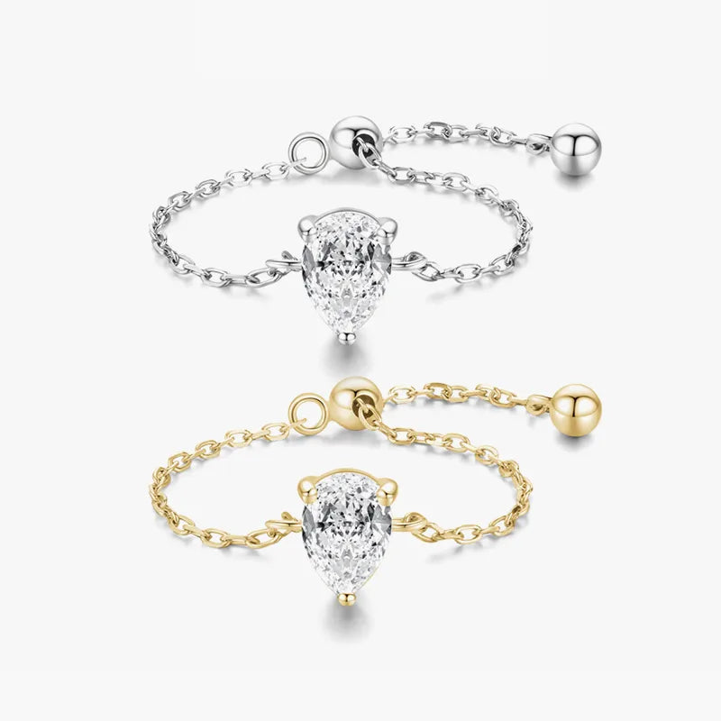 Teardrop Zircon Chain Ring Plated