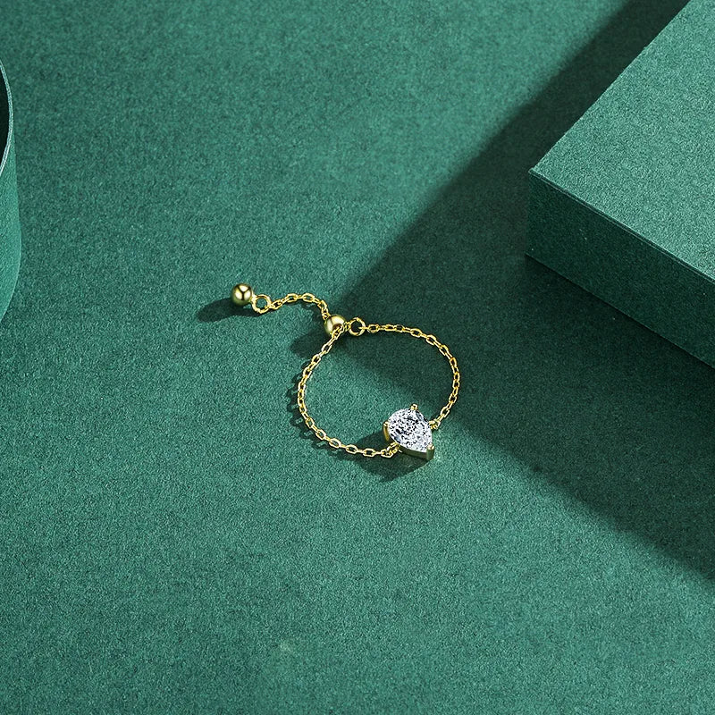 Teardrop Zircon Chain Ring Plated