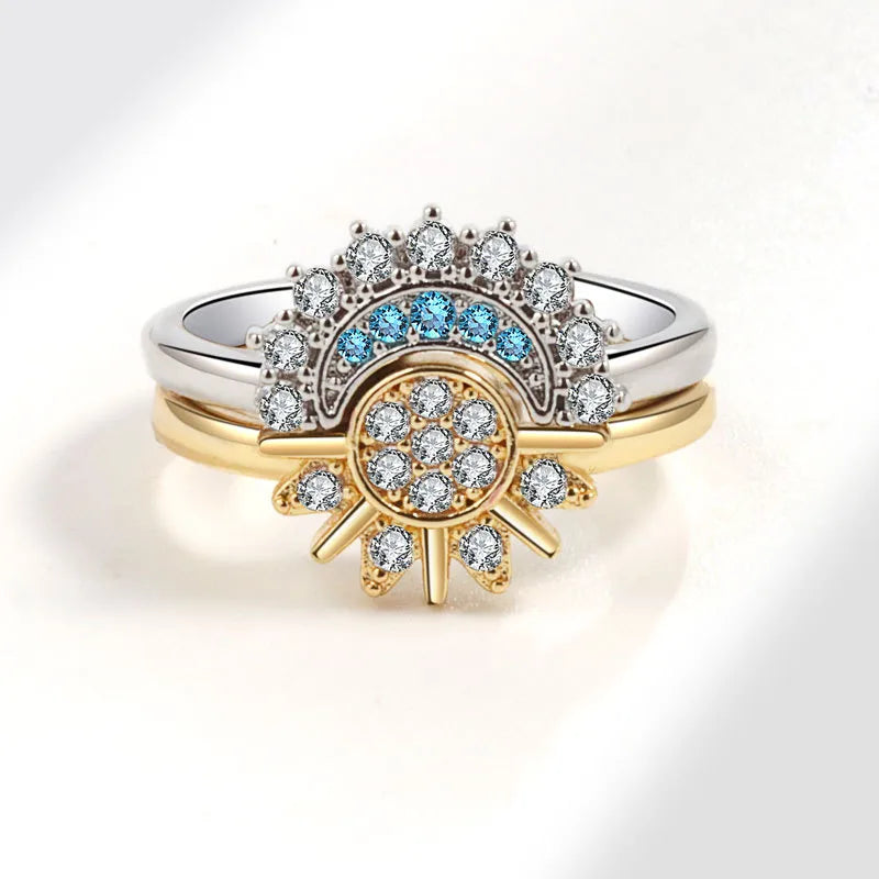Sun & Moon Dual Zircon Ring Set