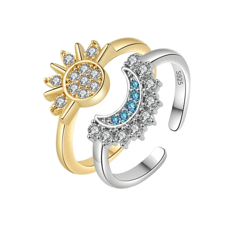Sun & Moon Dual Zircon Ring Set