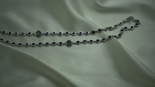 Sterling Silver Anklet with Blue & Green CZ Accent