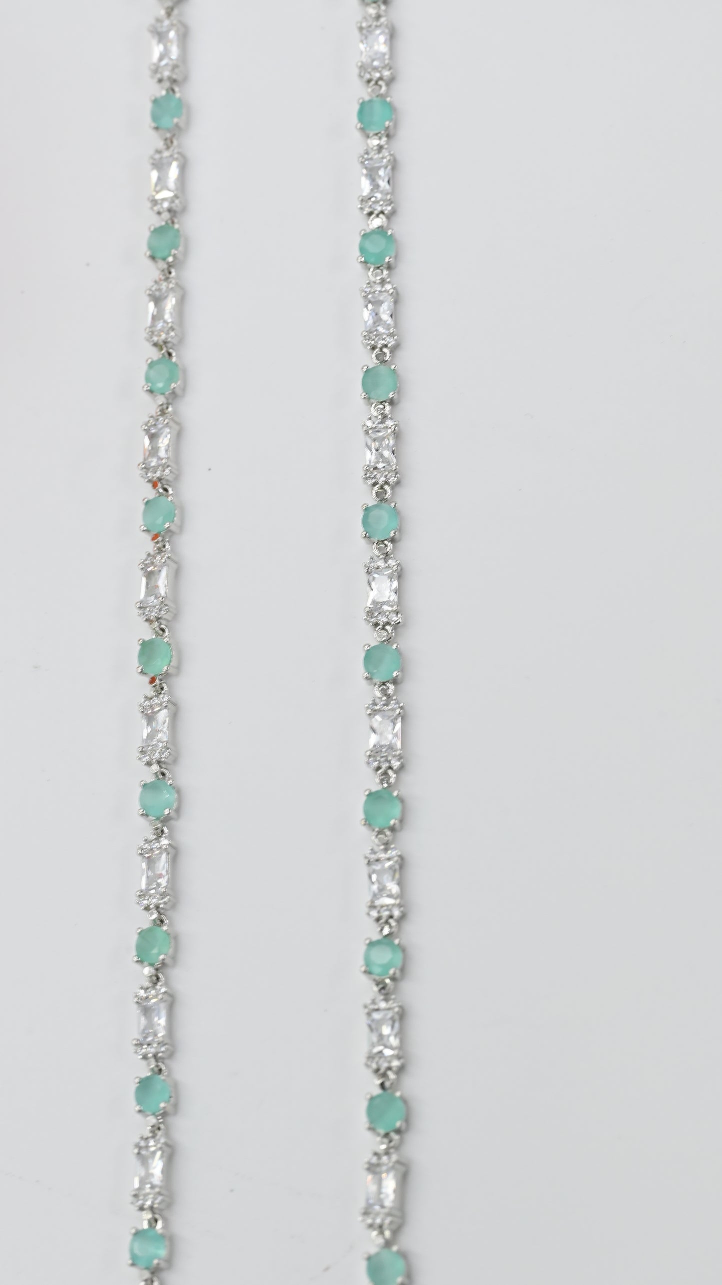 Sterling Silver Anklet with Mint Green & White Zircon Stones