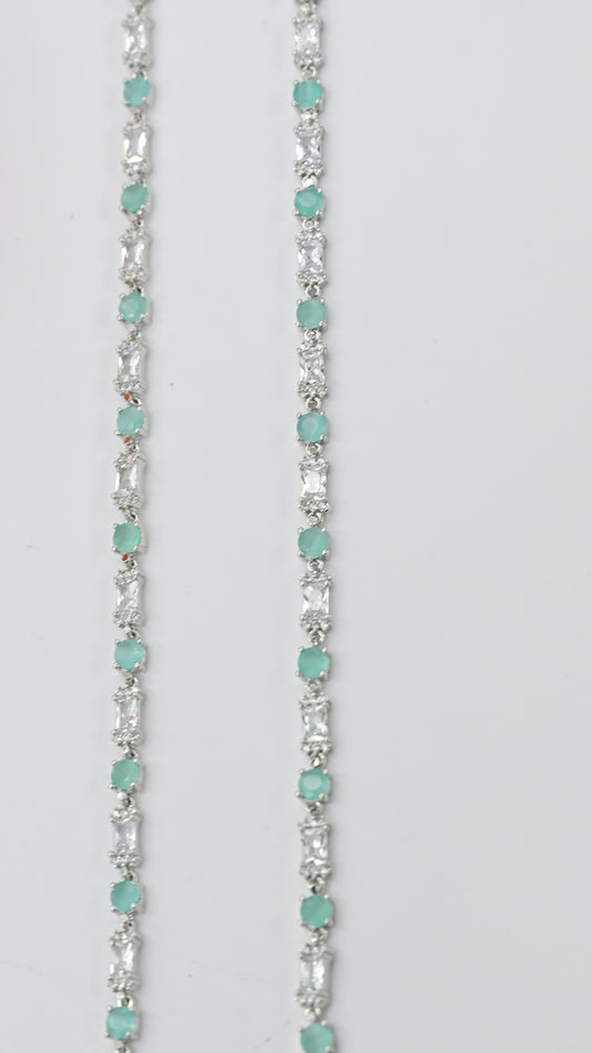 Sterling Silver Anklet with Mint Green & White Zircon Stones