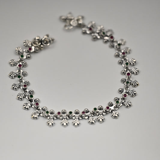 Sterling Silver Traditional Floral Payal Anklet