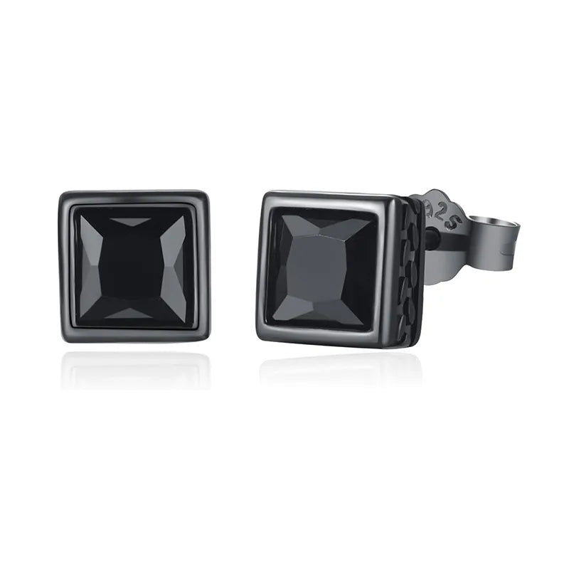 Black Zircon Square Stud Earrings