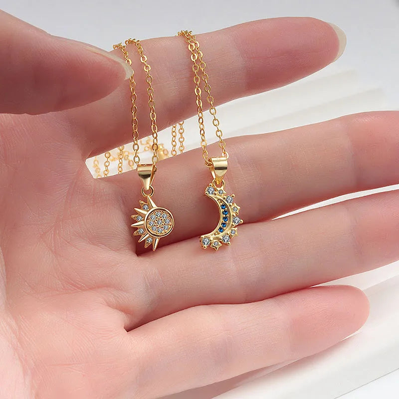 Sun & Moon Pendant Necklace | Gold Plated