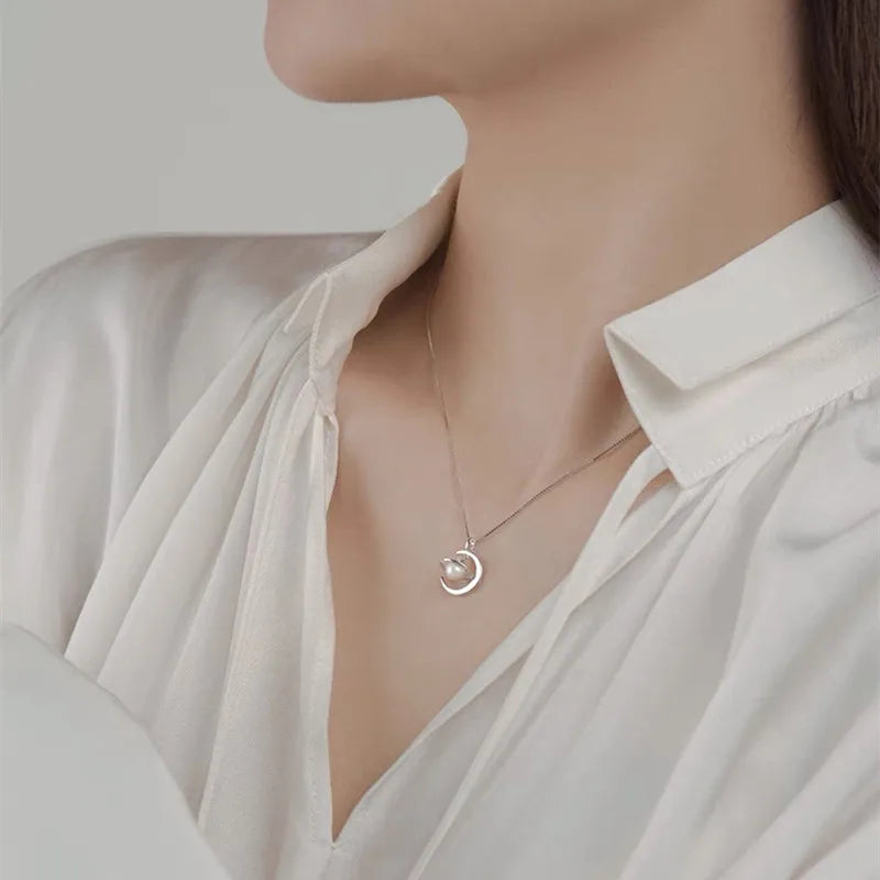 Celestial Crescent Pearl Necklace