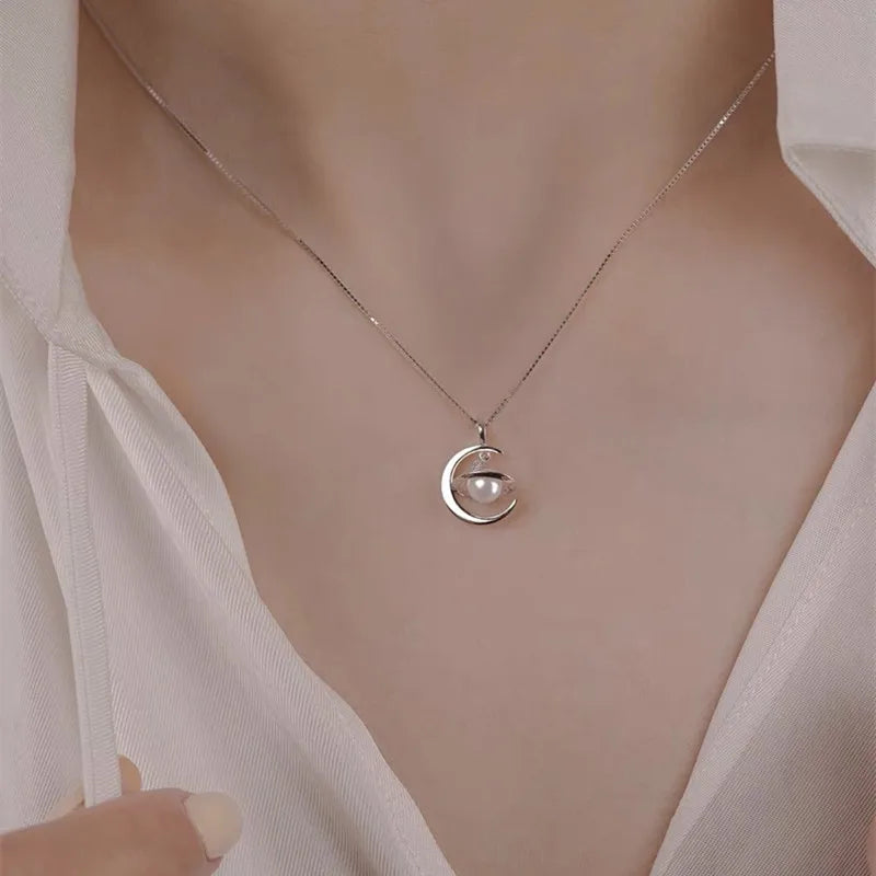 Celestial Crescent Pearl Necklace