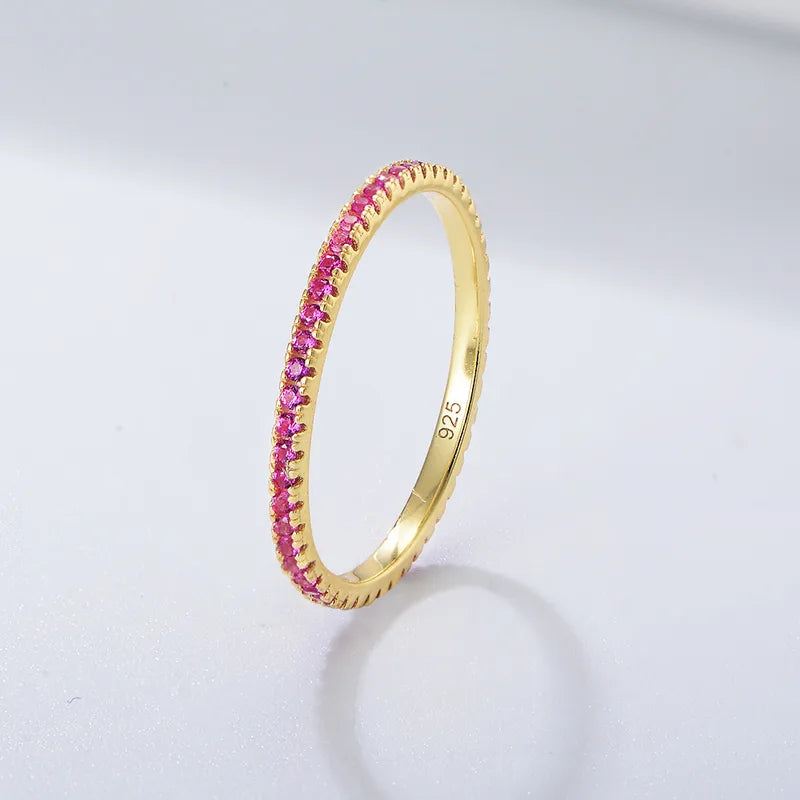Slim Eternity Gold Plated Band with Pink Zircon Stones