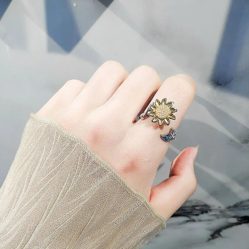 Anxiety Ring | Sunflower & Bee Open Ring