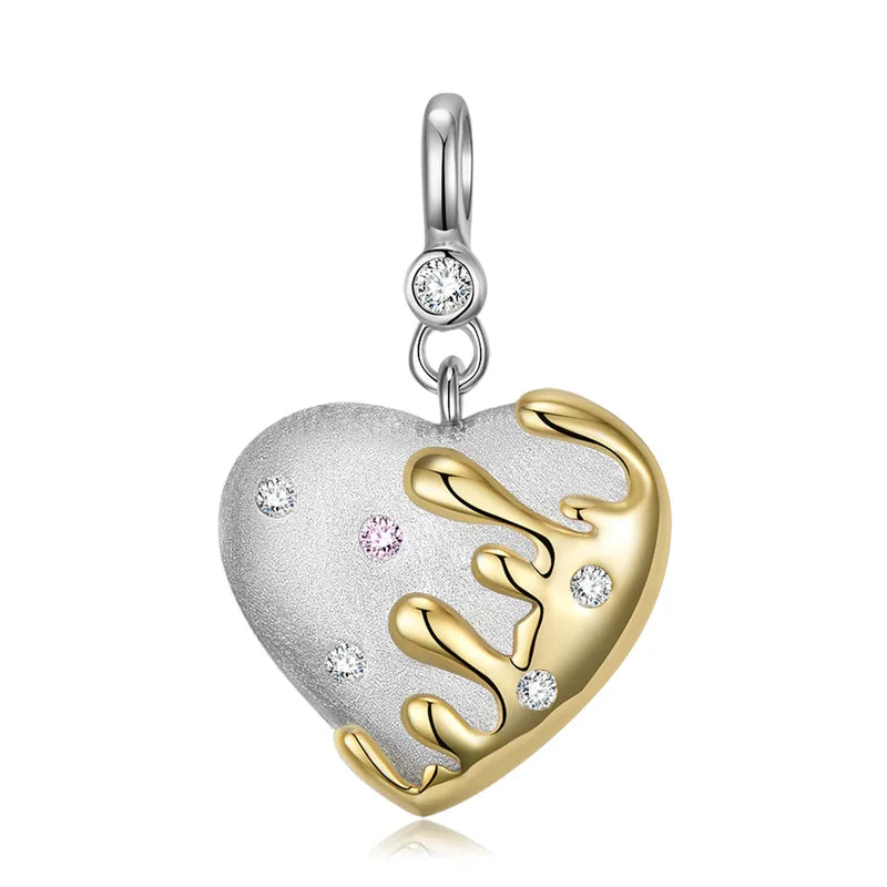 Dual-Tone Drip Heart Pendant Necklace
